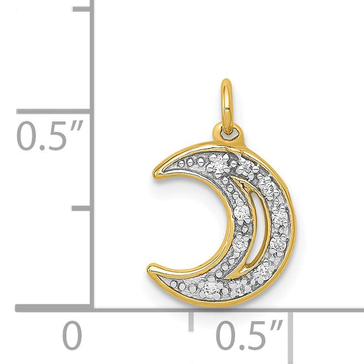 14k Yellow Gold Open Back Polished Finish 0.05-CT Diamond Moon Charm Design Pendant