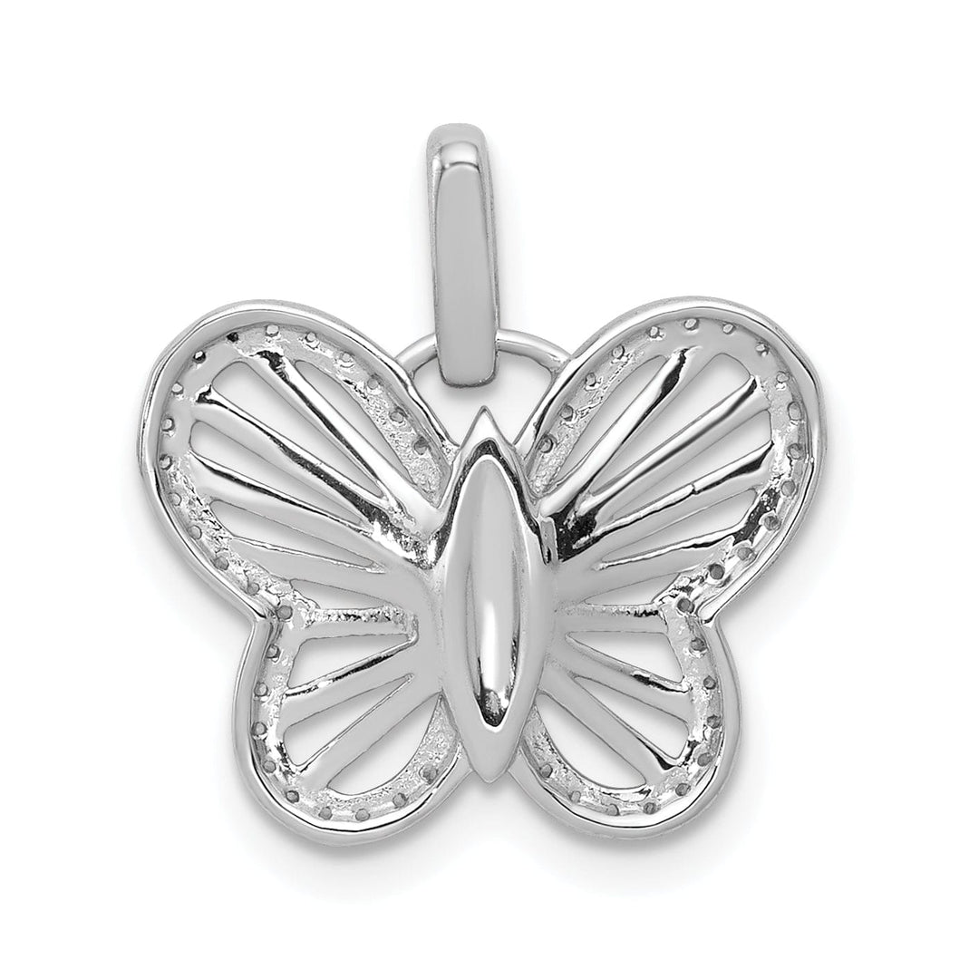 14k White Gold Open Back Solid Polished Finish 0.19ct Diamond Butterfly Charm Pendant