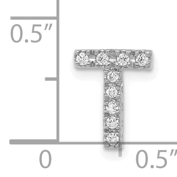 14K White Gold Diamond 0.12-CT Letter T Initial Charm Pendant