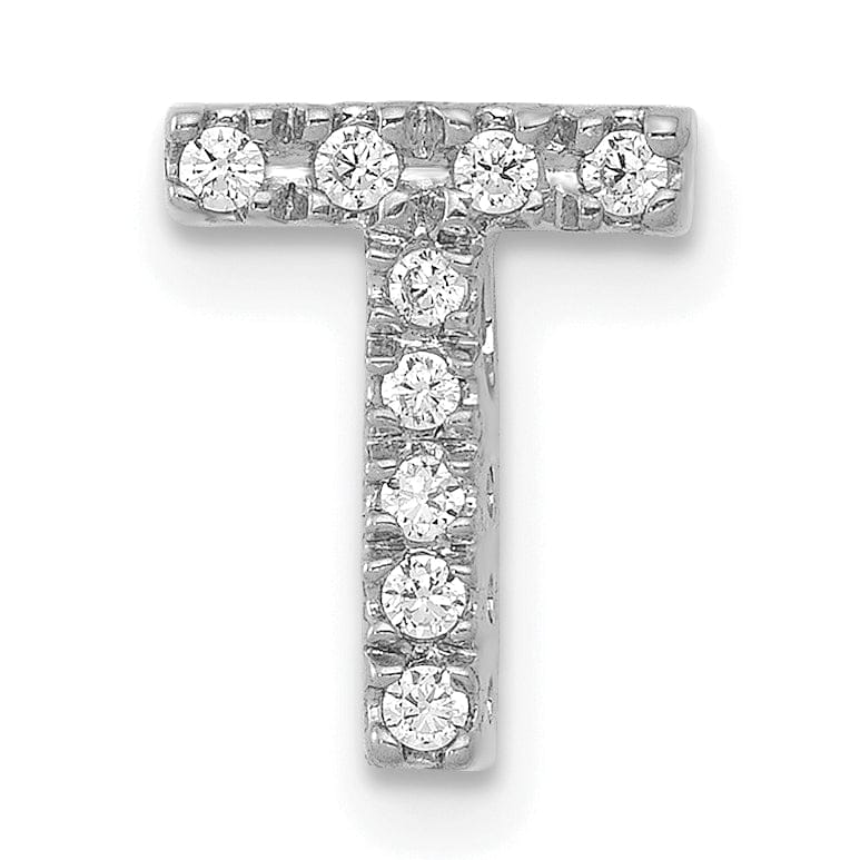 14K White Gold Diamond 0.12-CT Letter T Initial Charm Pendant