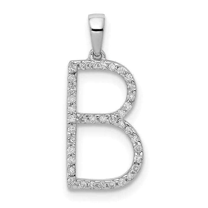 14K White Gold Diamond 0.114-CT Block Letter B Initial Charm Pendant