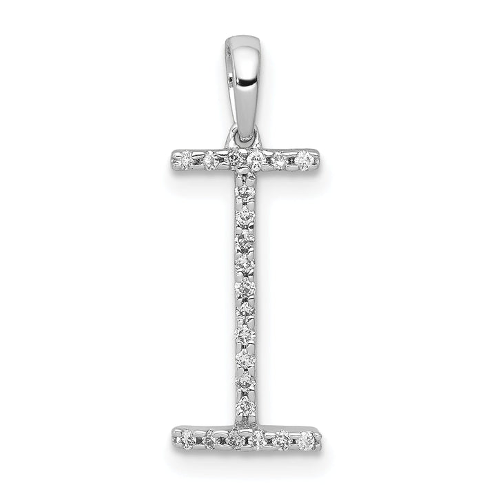 14K White Gold Diamond 0.088-CT Block Letter I Initial Charm Pendant