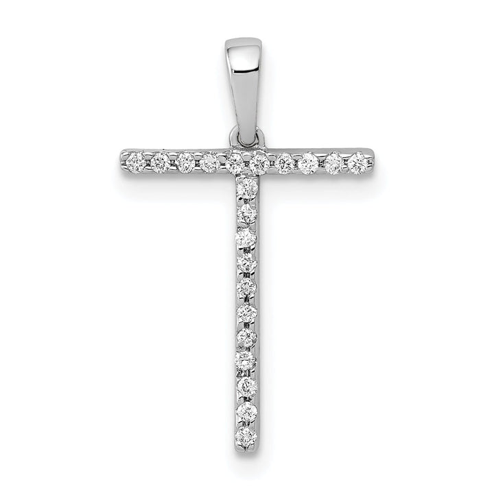 14K White Gold Diamond 0.084-CT Block Letter T Initial Charm Pendant