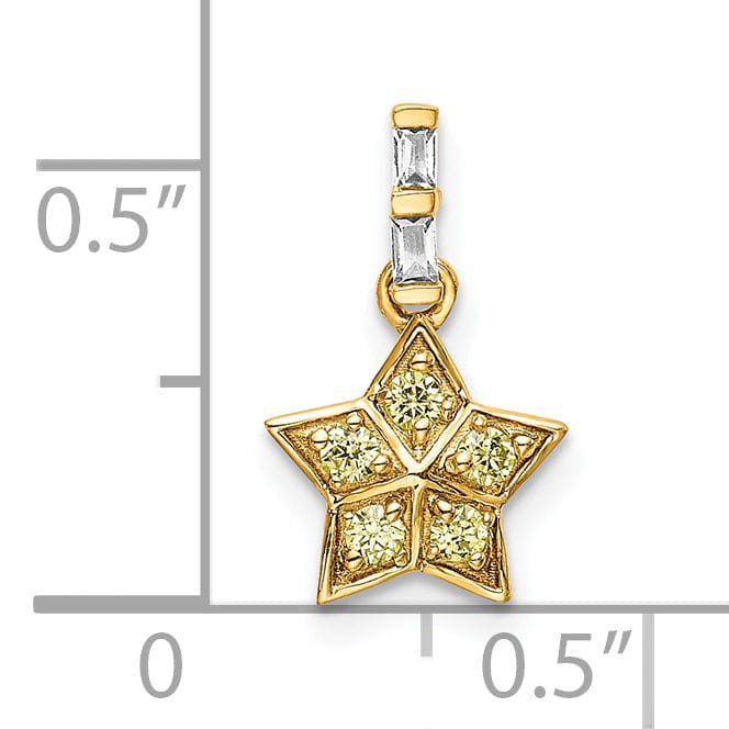 14k Yellow Gold Open Back Polished Finish Diamond and Yellow Sapphire Stones Star Design Charm Pendant