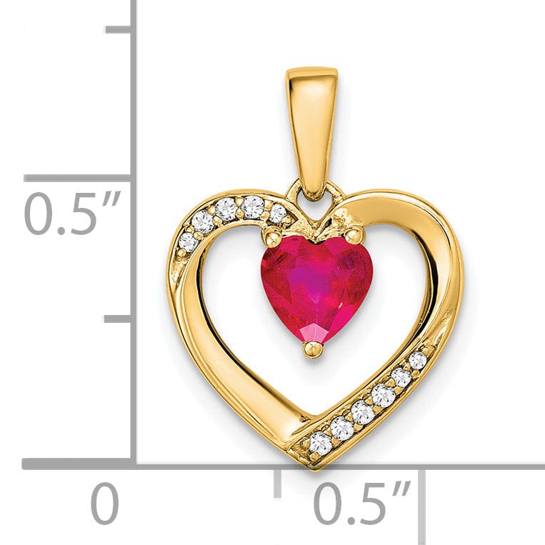 14k Yellow Gold Polished Finish Closed Back Women's 5-MM 0.5-CT Ruby Stone and 0.049-CT Diamond Heart Design Charm Pendant