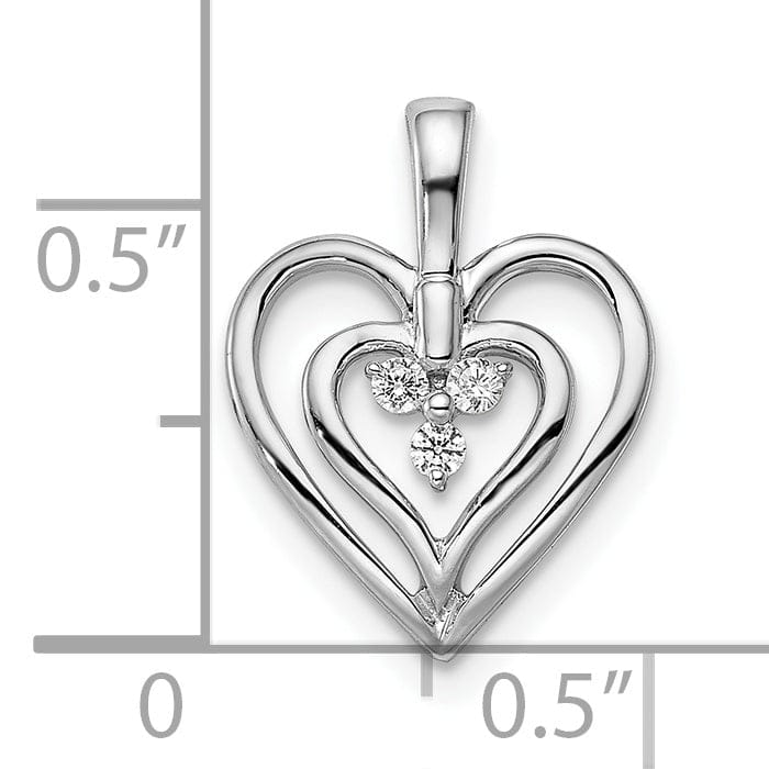 14k White Gold Polished Finish Women's Double Heart 0.056-CT 3-Diamond Fancy Design Charm Pendant