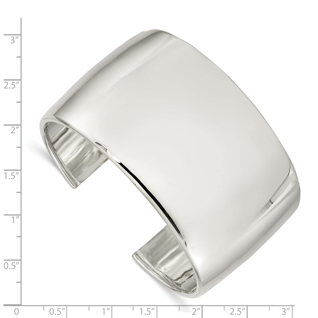 Silver Polish Finish Hollow Concave Cuff Bangle