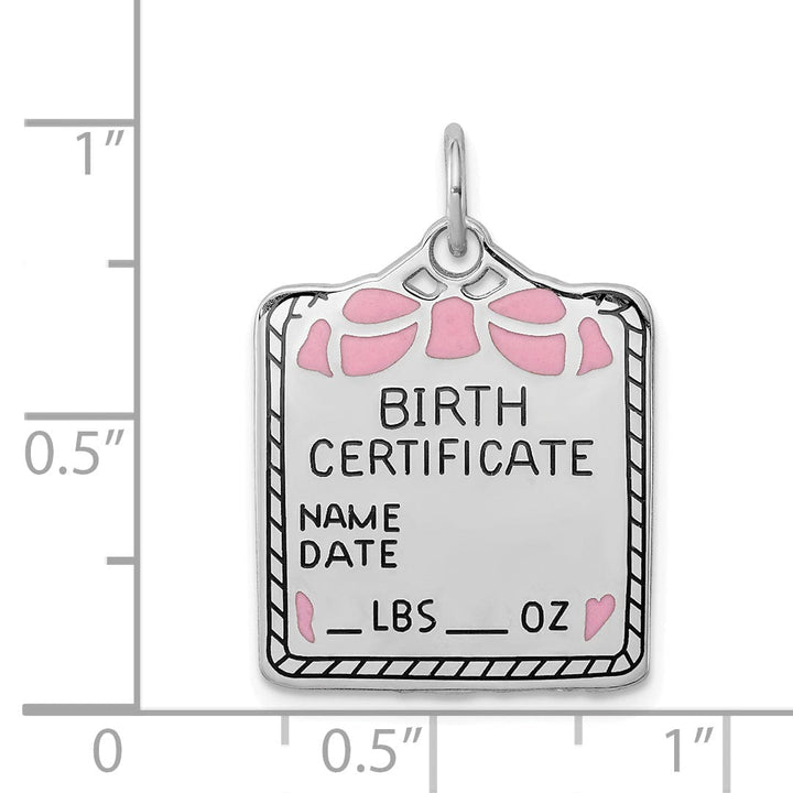 Sterling Silver Pink Birth Certificate Charm