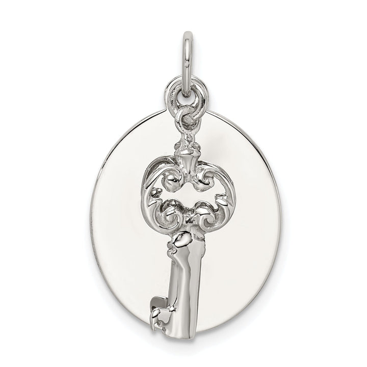 Sterling Silver Polished Oval with key Pendant