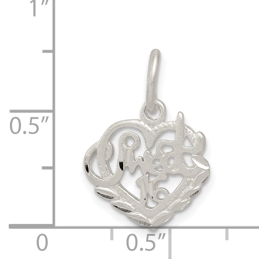 Sterling Silver Satin D.C Finish Sweet 16 Charm