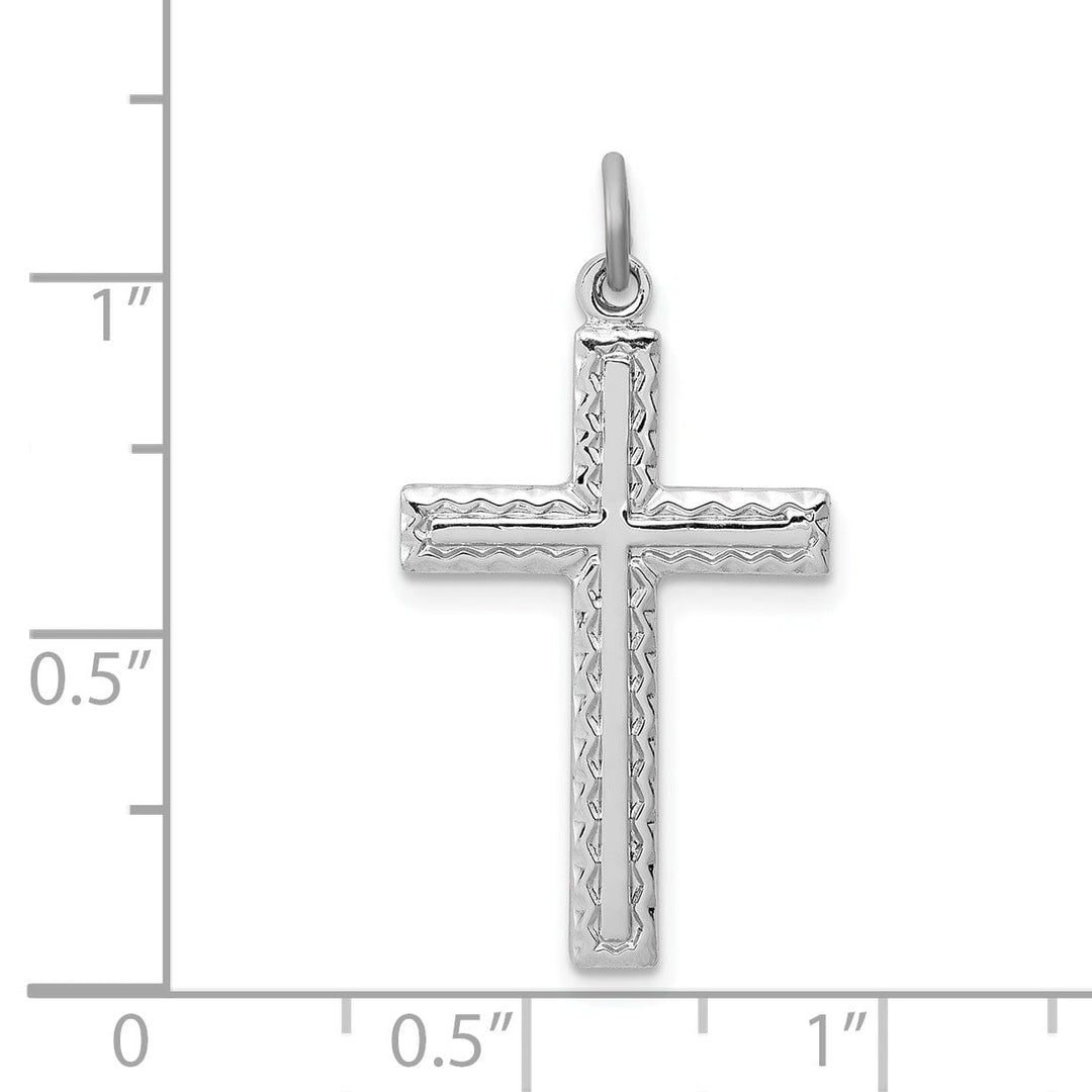 Silver Polished Textured Latin Cross Pendant