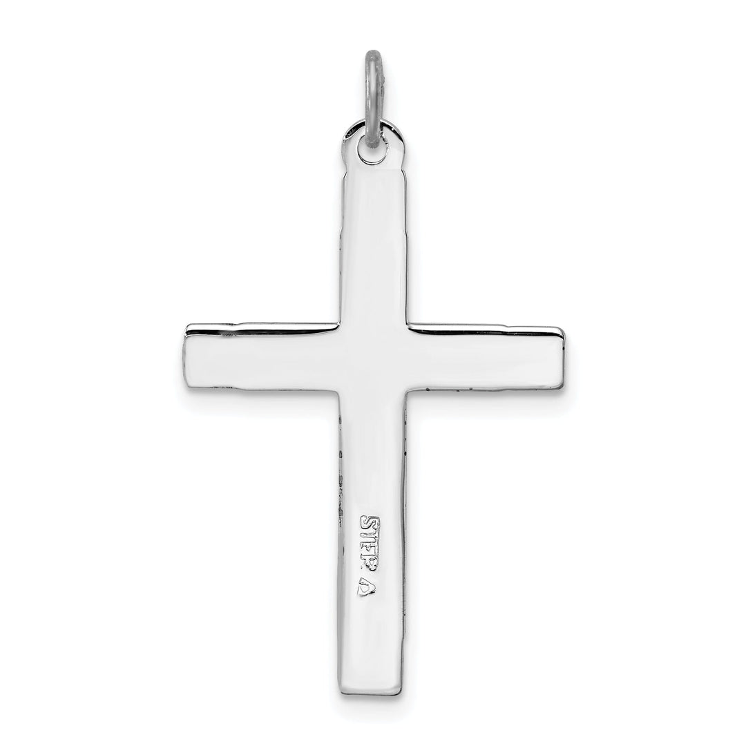 Silver Black Enamel Blue CZ Latin Cross Pendant