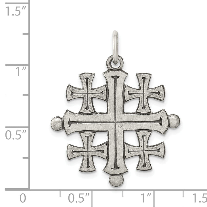 Solid Sterling Silver Jerusalem Cross Pendant