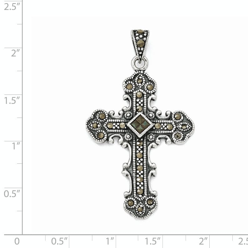 Silver Antique Finish Marcasite Cross Pendant