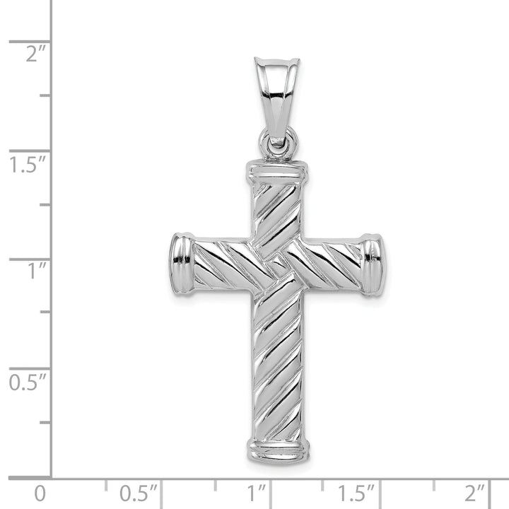 Silver Rhodium Polished 3-D Latin Cross Pendant