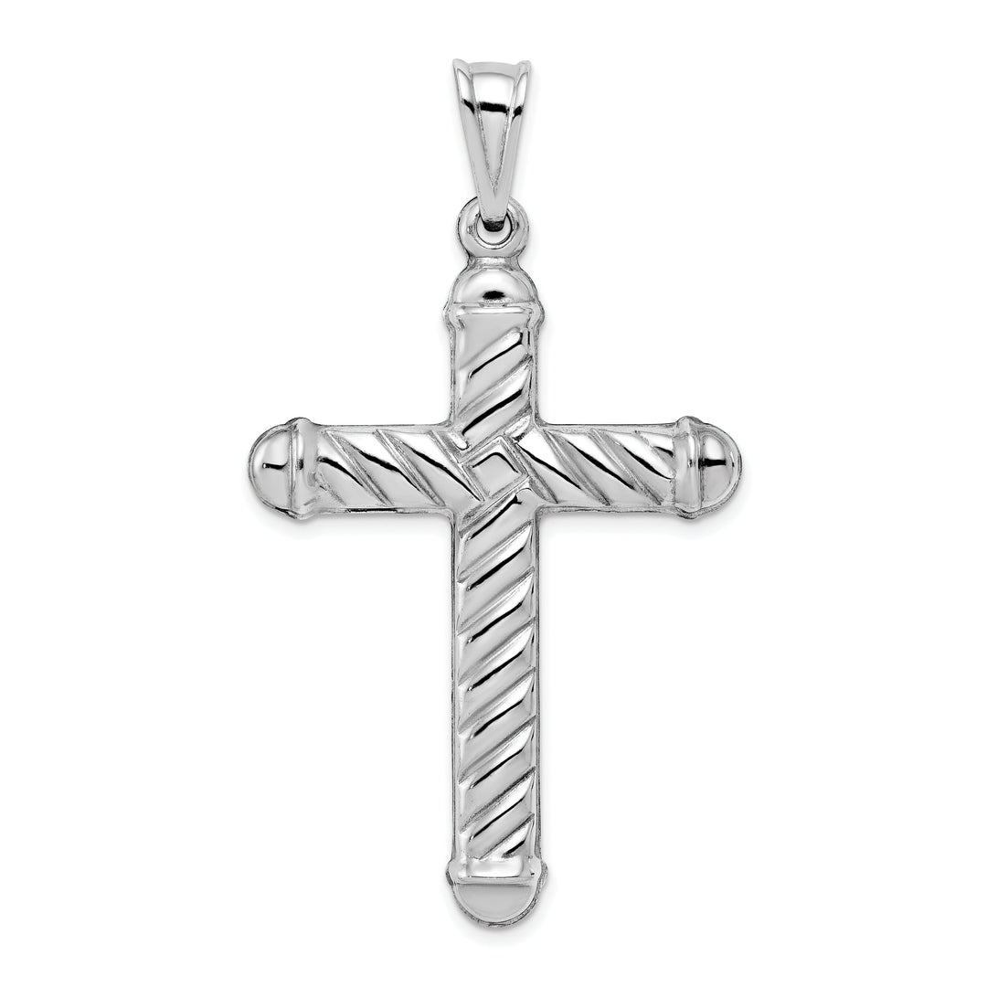 Silver Rhodium Polished 3-D Latin Cross Pendant