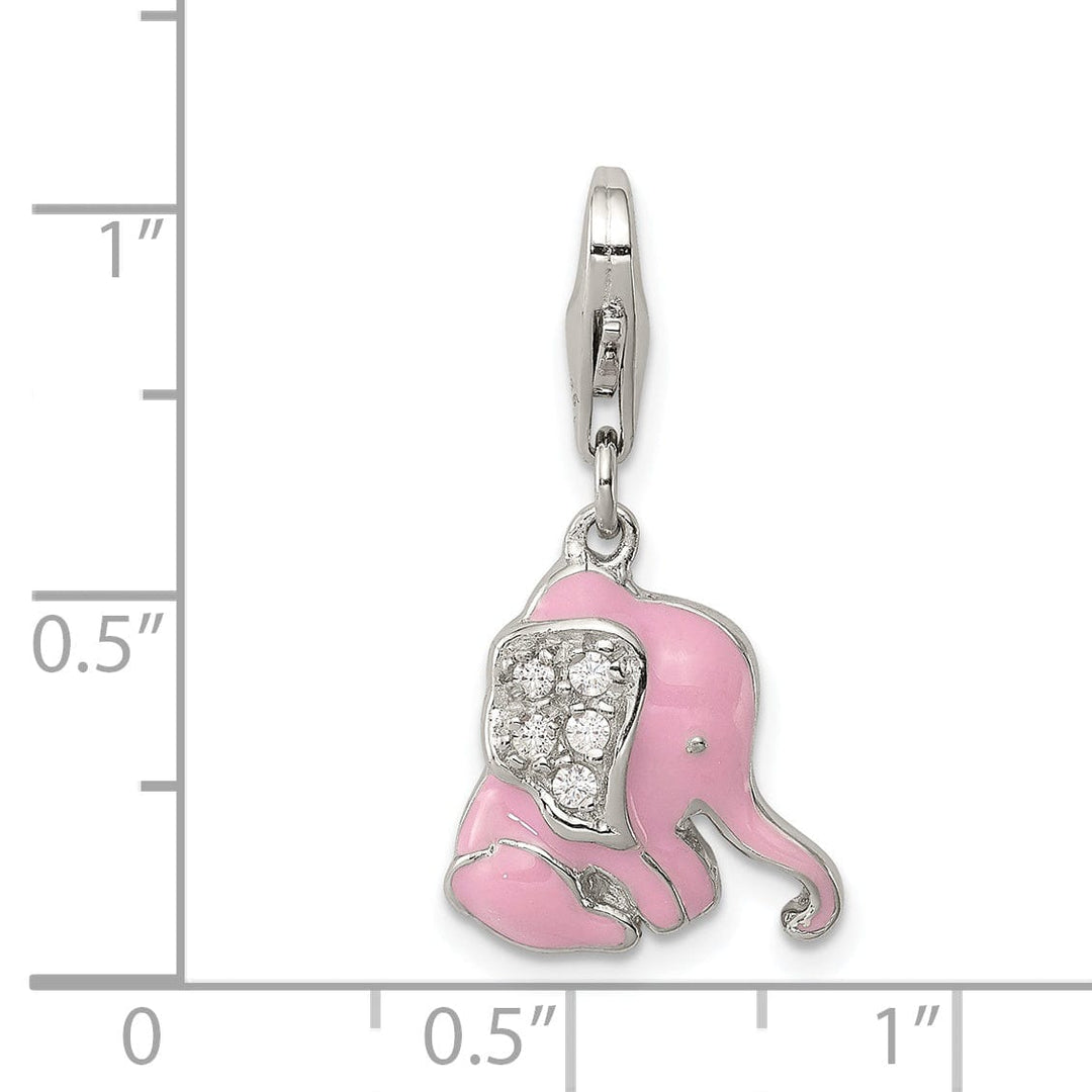 Sterling Silver Pink Enameled CZ Elephant Charm