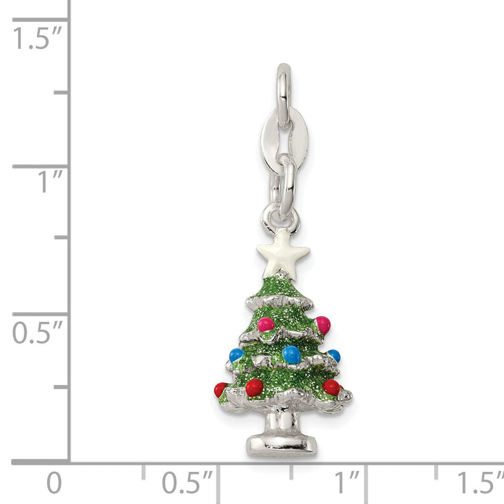 Silver Enameled Christmas Tree Charm Pendant