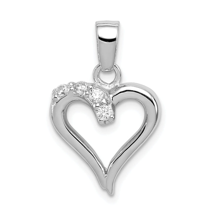 Sterling Silver Polished CZ Open Heart Pendant