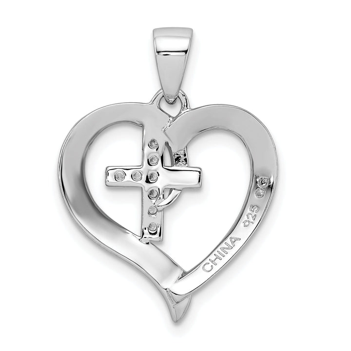 Sterling Silver C.Z Heart with Cross Pendant