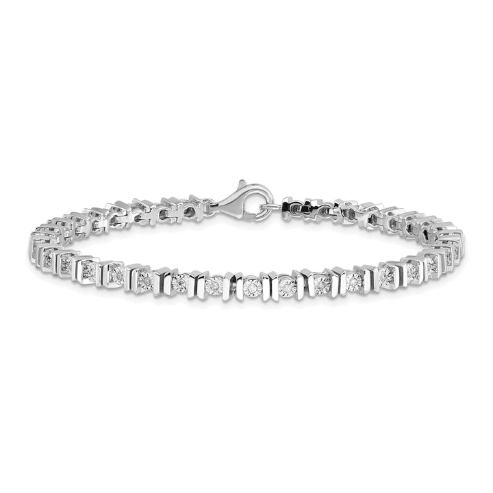 Silver Polish Finish Diamond Tennis Bracelet