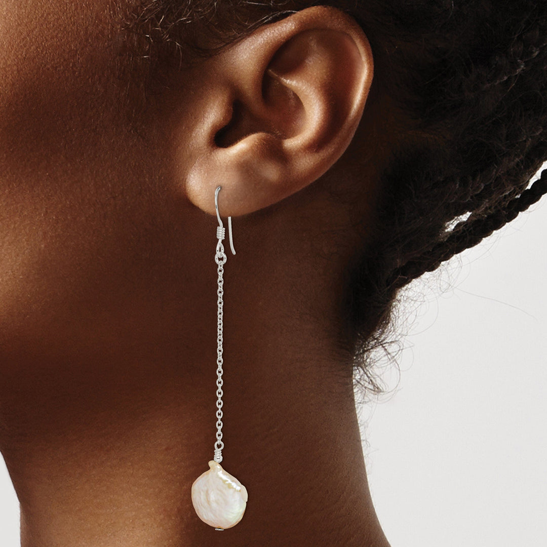 Silver Fresh Water Pearl Dangle Hook Earrings