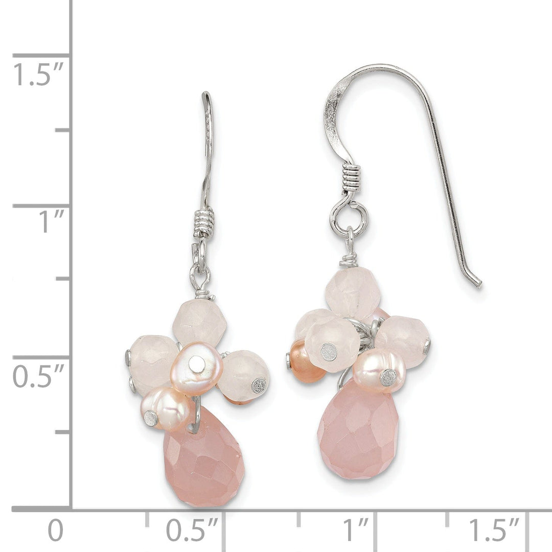 Silver Rose Quartz Pink Pearl Dangle Earrings