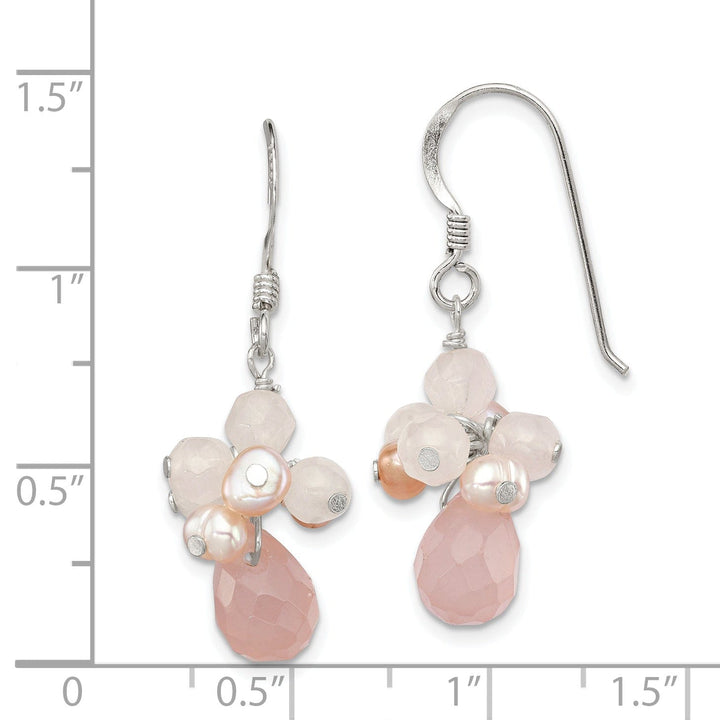 Silver Rose Quartz Pink Pearl Dangle Earrings