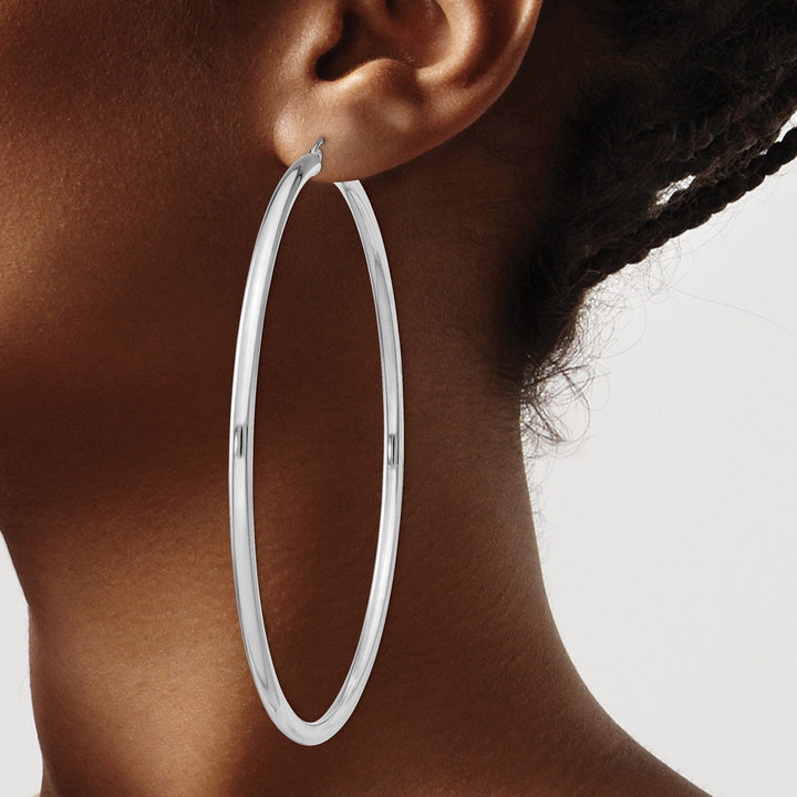 Silver Hollow Round Hoop Hinged Earrings