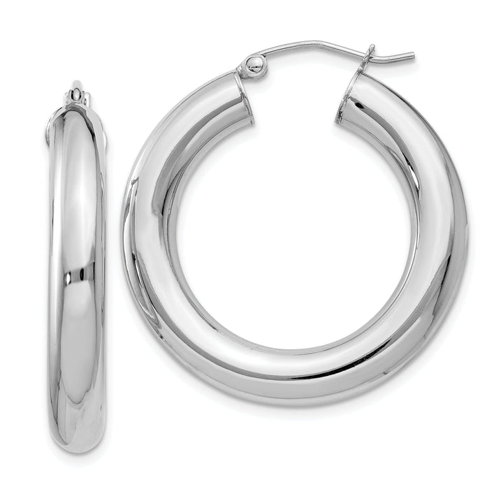 Silver Hollow Round Hoop Hinged Posts Earrings