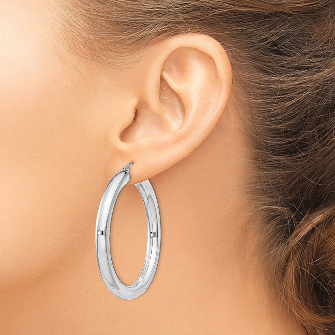 Silver Hollow Round Hoop Hinged Posts Earrings