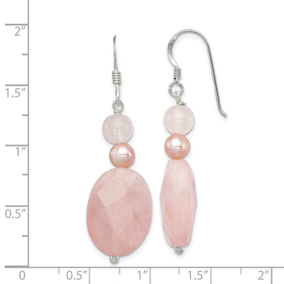 Silver Rose Quartz Pink Pearl Dangle Earrings