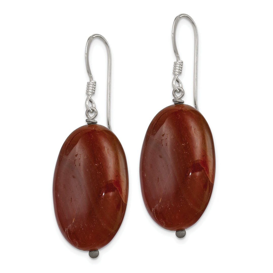 Silver Brown Sardonyx Dangle Hook Earrings