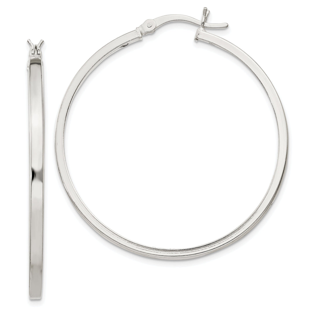 Silver Polished Hollow Hoop Hinged Back Earring