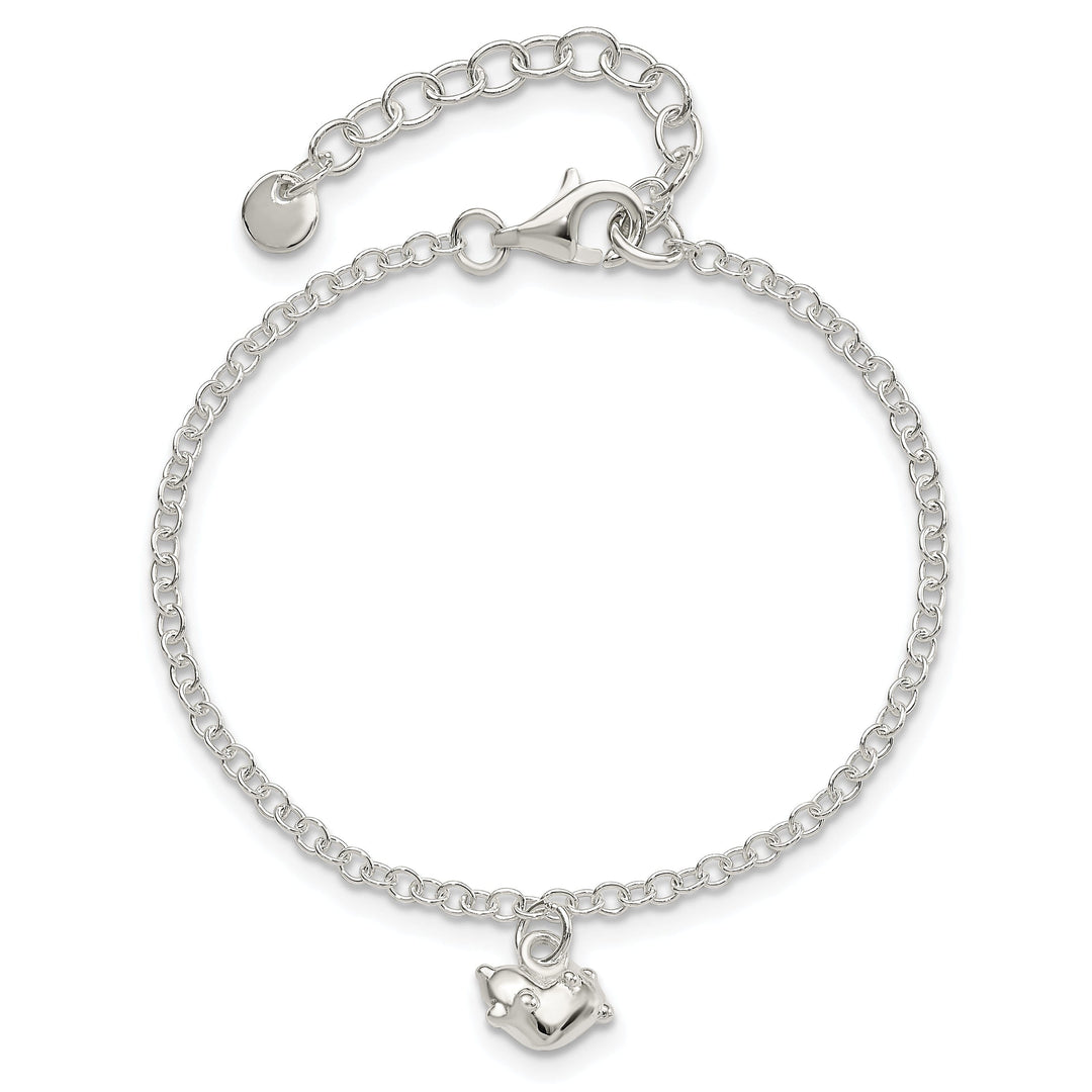 Silver Childrens Dangle 3-D Heart Bracelet