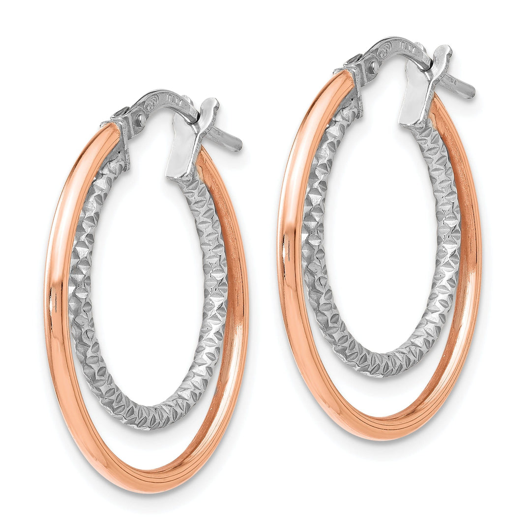 Silver Rose Gold-tone Diamond Cut Hoop Earrings