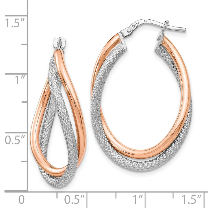 Silver Rose Gold-tone Textured Hoop Earrings