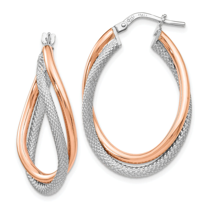 Silver Rose Gold-tone Textured Hoop Earrings