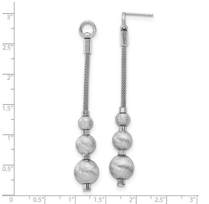 Silver Polished Brushed 3 Bead Dangle Earrings