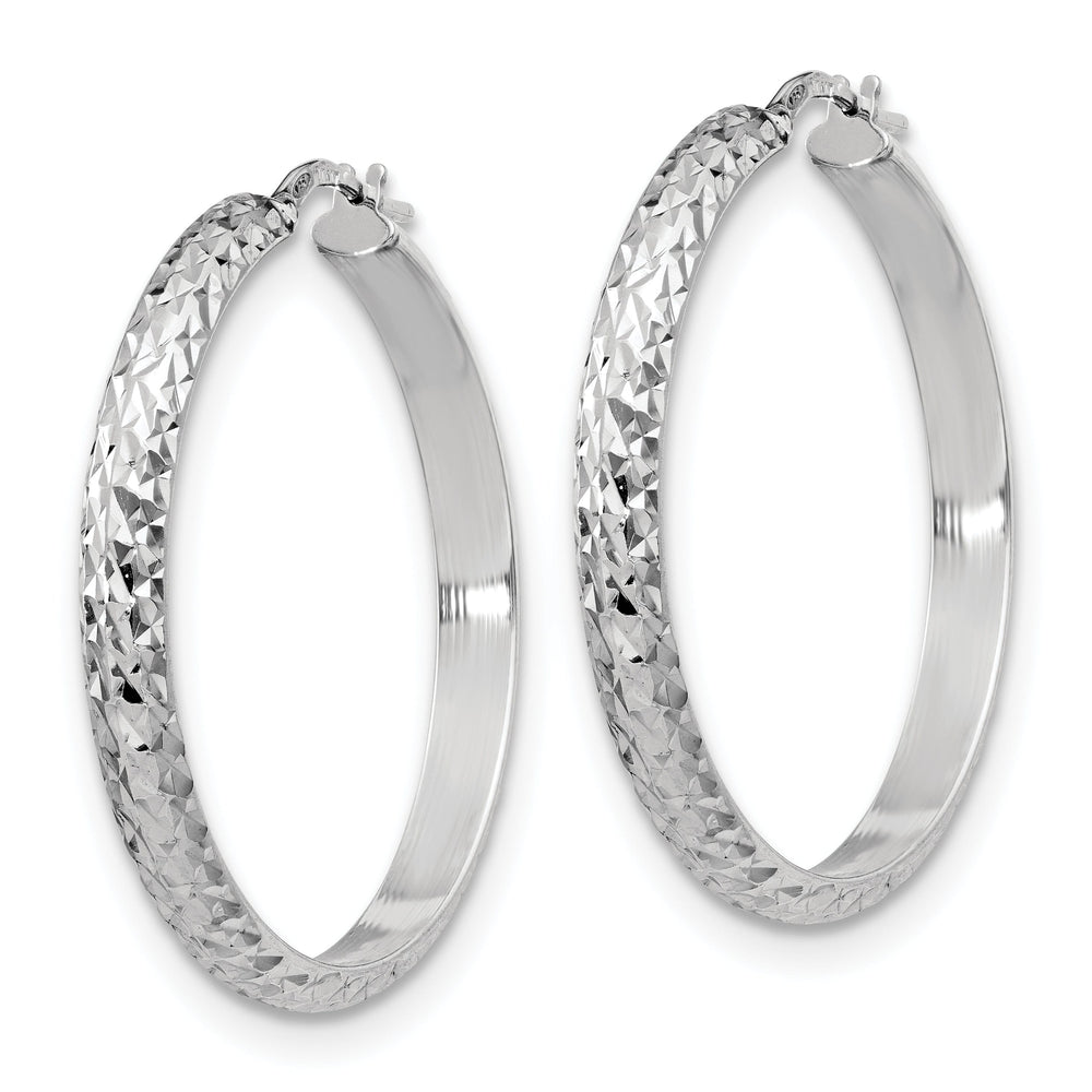 Silver Polished Textured Hoop Earrings