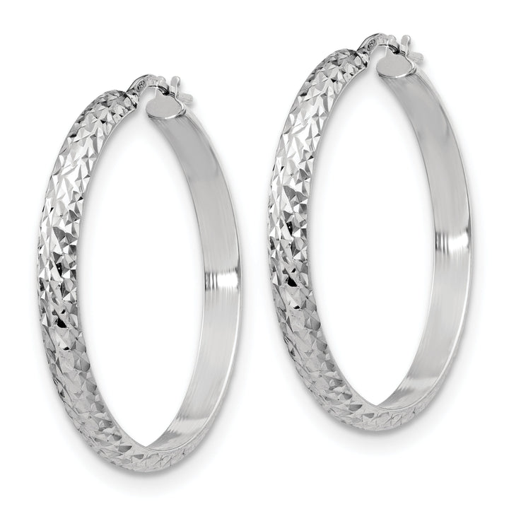 Silver Polished Textured Hoop Earrings