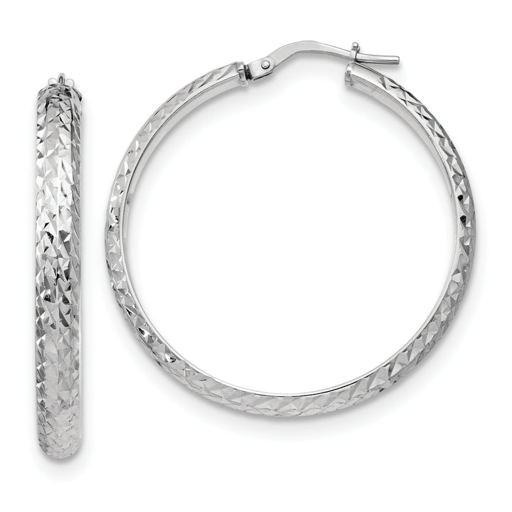 Silver Polished Textured Hoop Earrings