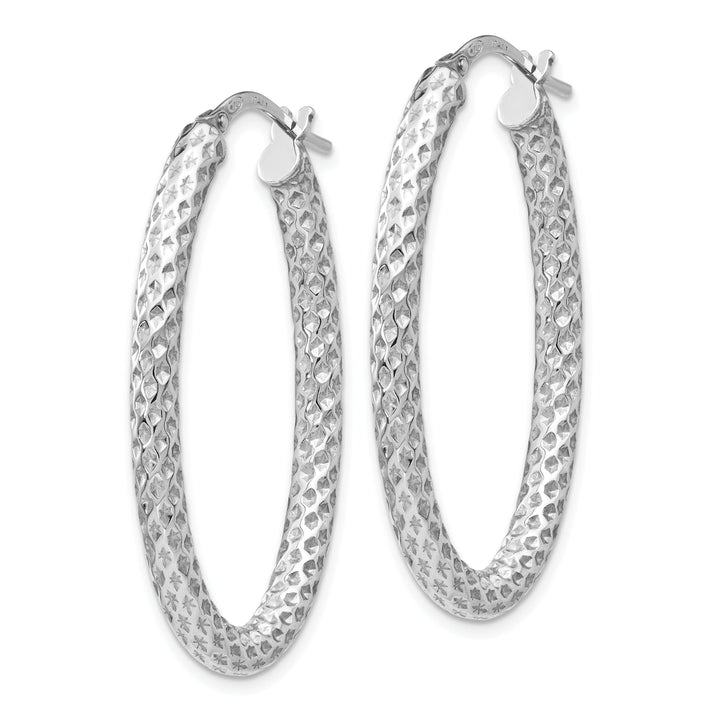 Silver Textured Oval Hinged Hoop Earrings