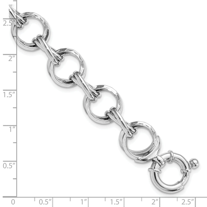 Silver Polished Hammered Fancy Link Bracelet