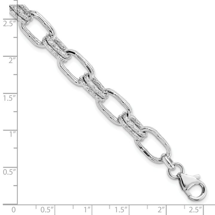 Sterling Silver Polished Textured Link Bracelet