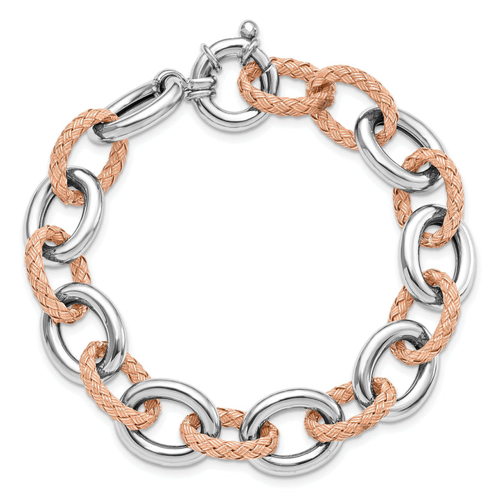 Silver Rose Gold Polished Woven Link Bracelet