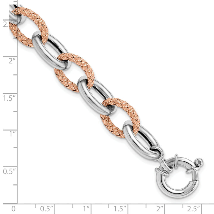 Silver Rose Gold Polished Woven Link Bracelet