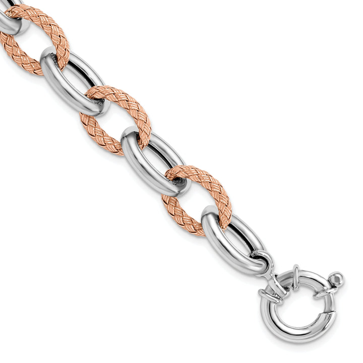 Silver Rose Gold Polished Woven Link Bracelet