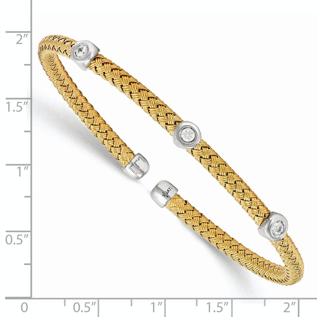 Silver Yellow Rhodium C.Z Woven Flexible Cuff