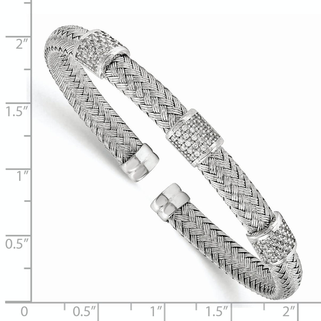 Sterling Silver Rhodium C.Z Woven Flexible Cuff